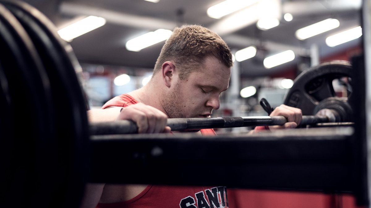 Strongman athlete Jimmy Paquet getting ready for a heavy squat