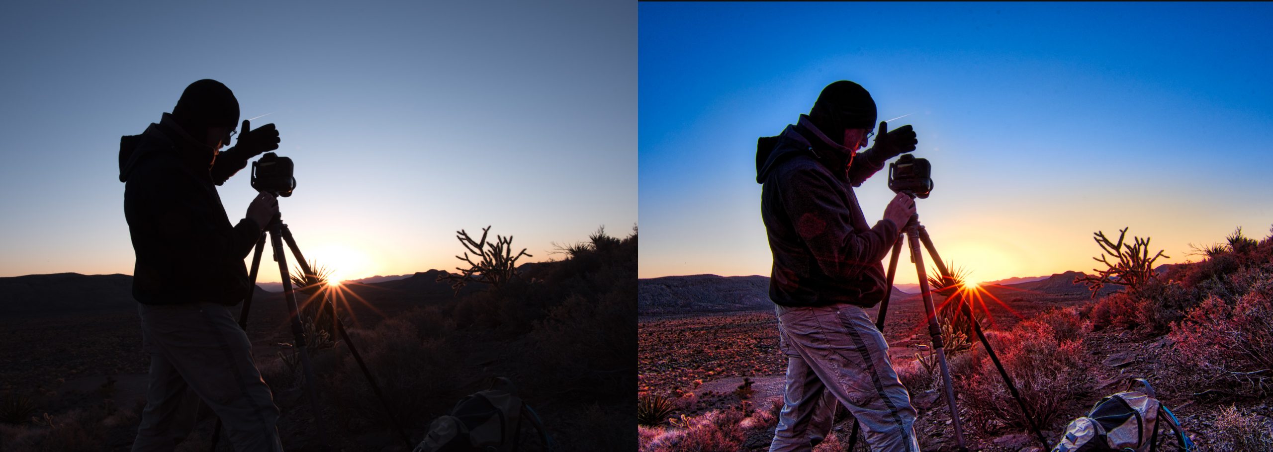 avant après photo paysage désert traitée avec Aurora HDR