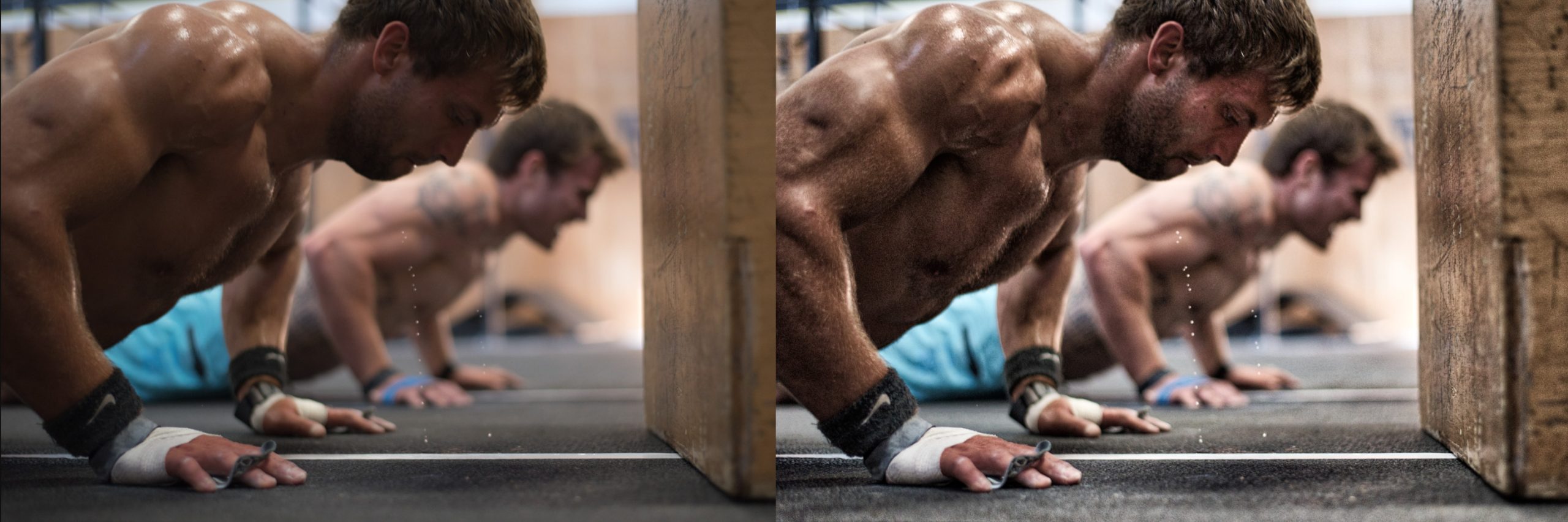 avant après photo athlète masculin traitée dans Aurora HDR